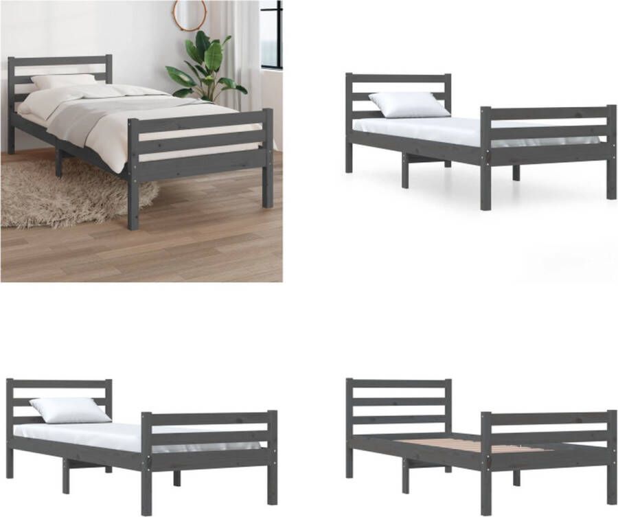 VidaXL Bedframe massief hout grijs 75x190 cm 2FT6 Small Single Bedframe Bedframes Bed Bedbodem