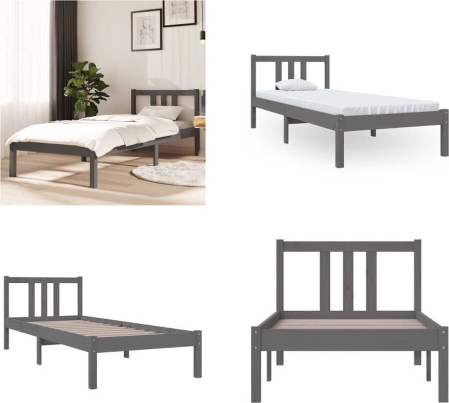 VidaXL Bedframe massief hout grijs 75x190 cm 2FT6 Small Single Bedframe Bedframes Bed Bedbodem