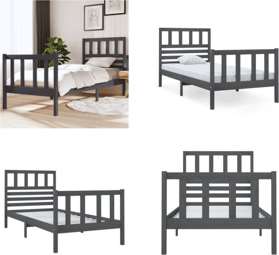 VidaXL Bedframe massief hout grijs 75x190 cm 2FT6 small single Bedframe Bedframes Eenpersoonsbed Bed