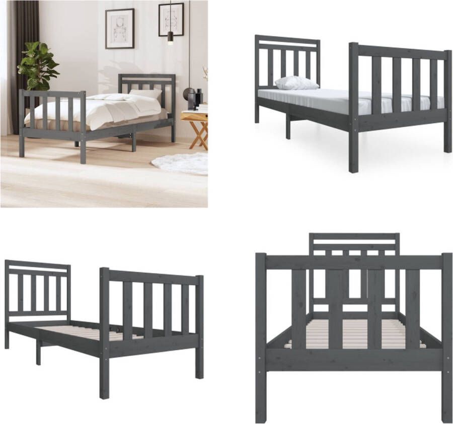 VidaXL Bedframe massief hout grijs 75x190 cm 2FT6 Small Single Bedframe Bedframes Eenpersoonsbed Bed