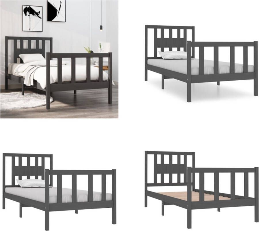VidaXL Bedframe massief hout grijs 75x190 cm 2FT6 Small Single Bedframe Bedframes Eenpersoonsbed Bed