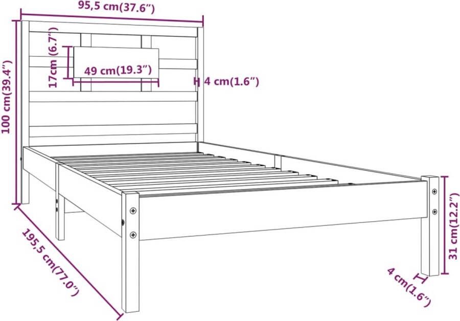 VidaXL -Bedframe-massief-hout-grijs-90x190-cm-3FT-Single - Foto 2