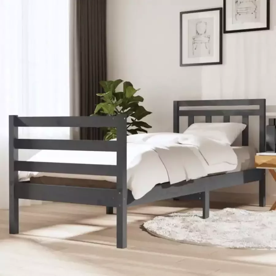 VidaXL Bedframe massief hout grijs 90x190 cm 3FT Single - Foto 1