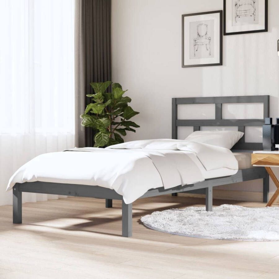 VidaXL -Bedframe-massief-hout-grijs-90x190-cm-3FT-single