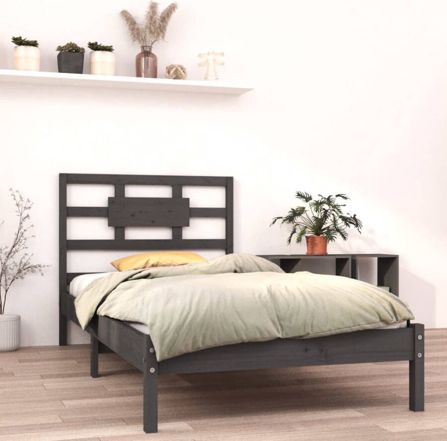 VidaXL -Bedframe-massief-hout-grijs-90x190-cm-3FT-Single