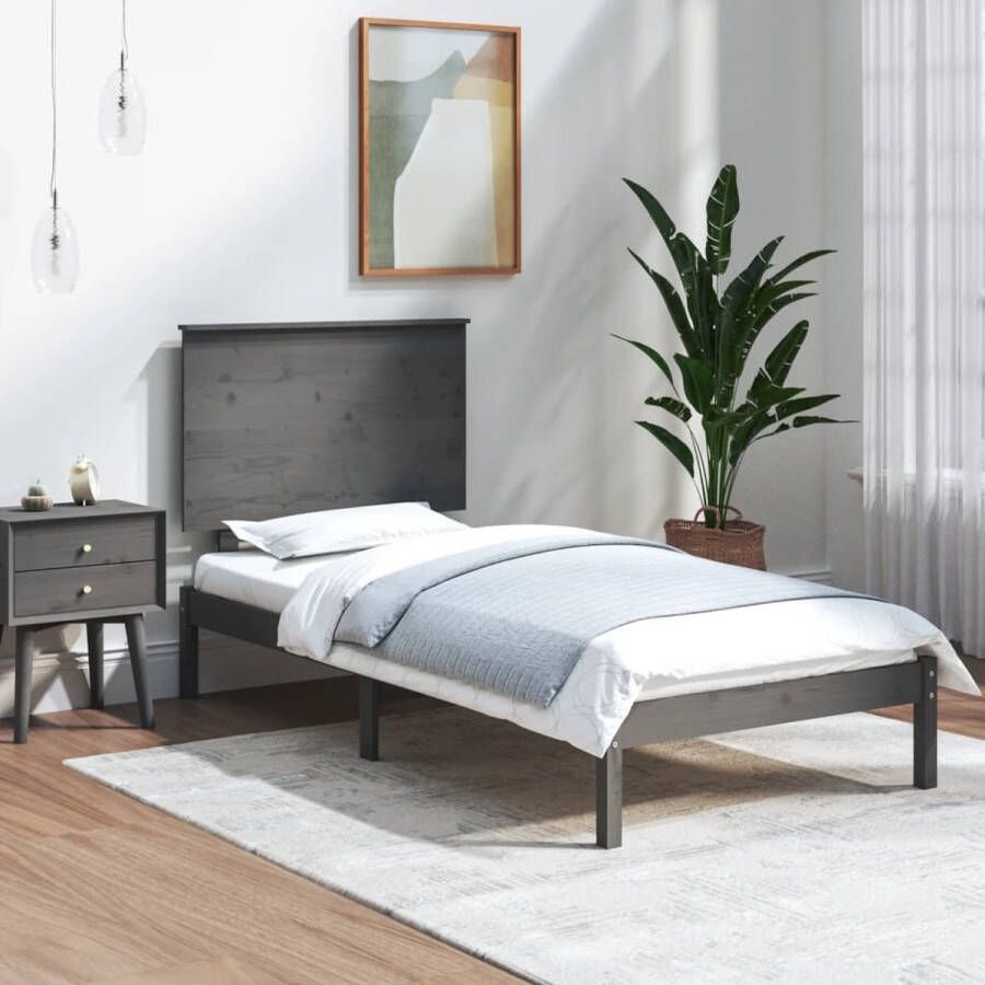 VidaXL -Bedframe-massief-hout-grijs-90x190-cm-3FT-Single