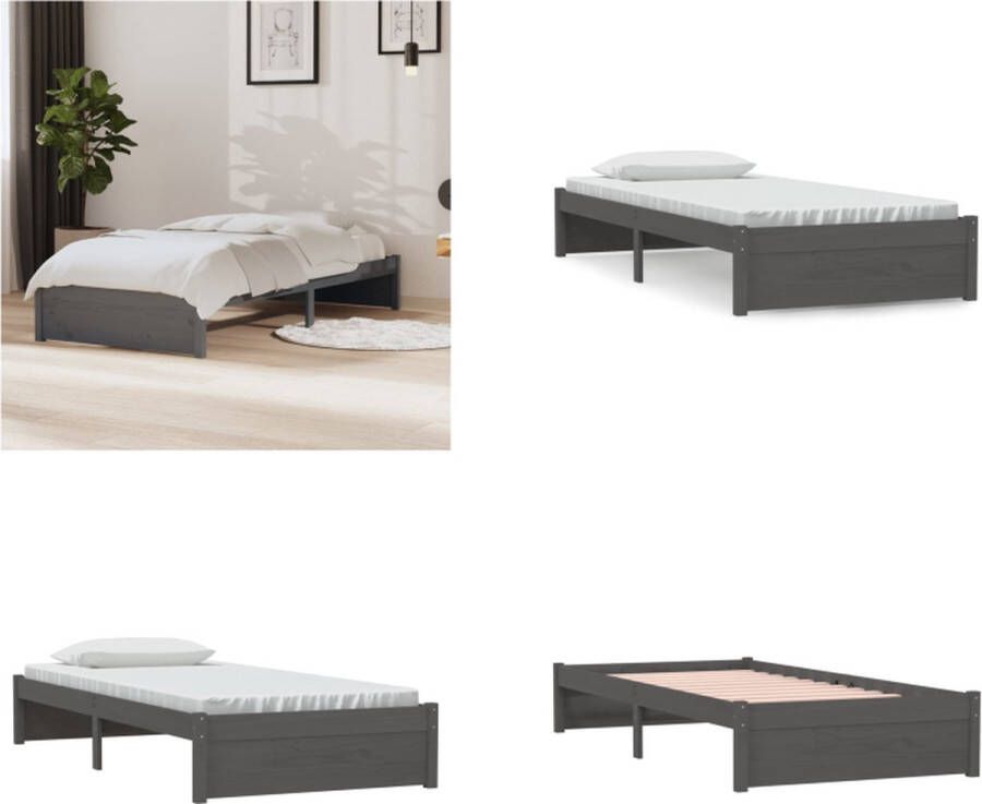 VidaXL Bedframe massief hout grijs 90x190 cm 3FT Single Bedframe Bedframes Bed Bedbodem