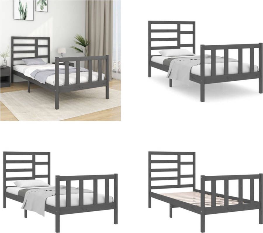 VidaXL Bedframe massief hout grijs 90x190 cm 3FT Single Bedframe Bedframes Bed Bedbodem