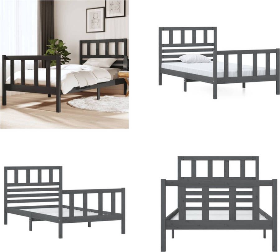 VidaXL Bedframe massief hout grijs 90x190 cm 3FT single Bedframe Bedframes Eenpersoonsbed Bed