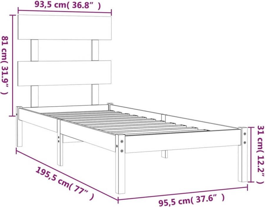 VidaXL -Bedframe-massief-hout-grijs-90x190-cm-3FT6-Single - Foto 2