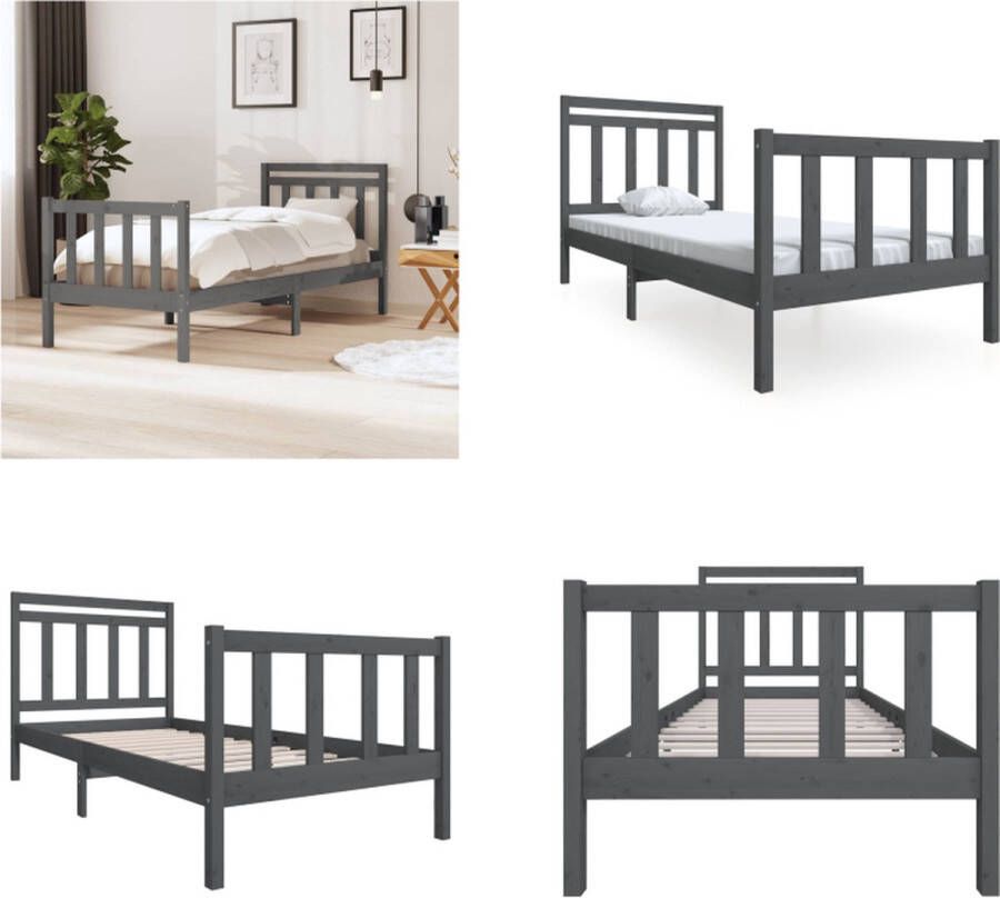 VidaXL Bedframe massief hout grijs 90x190 cm 3FT6 Single Bedframe Bedframes Eenpersoonsbed Bed