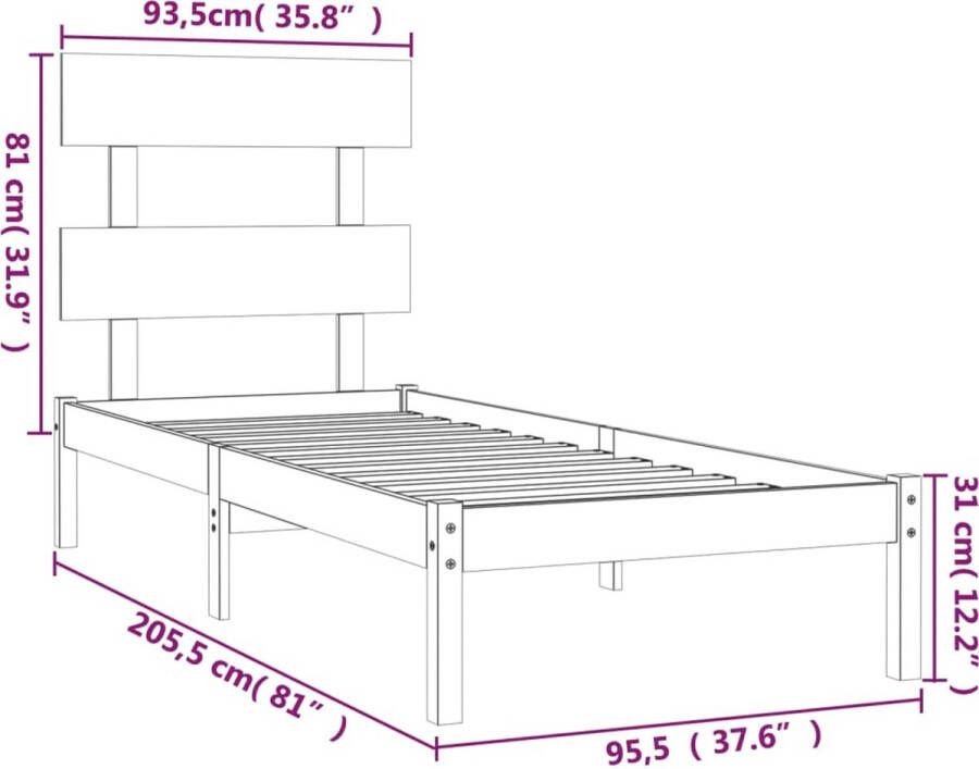 VidaXL -Bedframe-massief-hout-grijs-90x200-cm - Foto 2