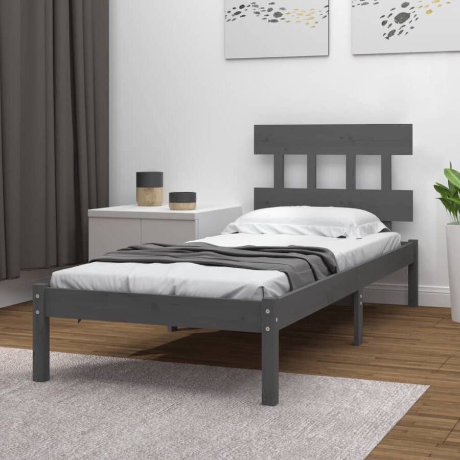 VidaXL -Bedframe-massief-hout-grijs-90x200-cm - Foto 1