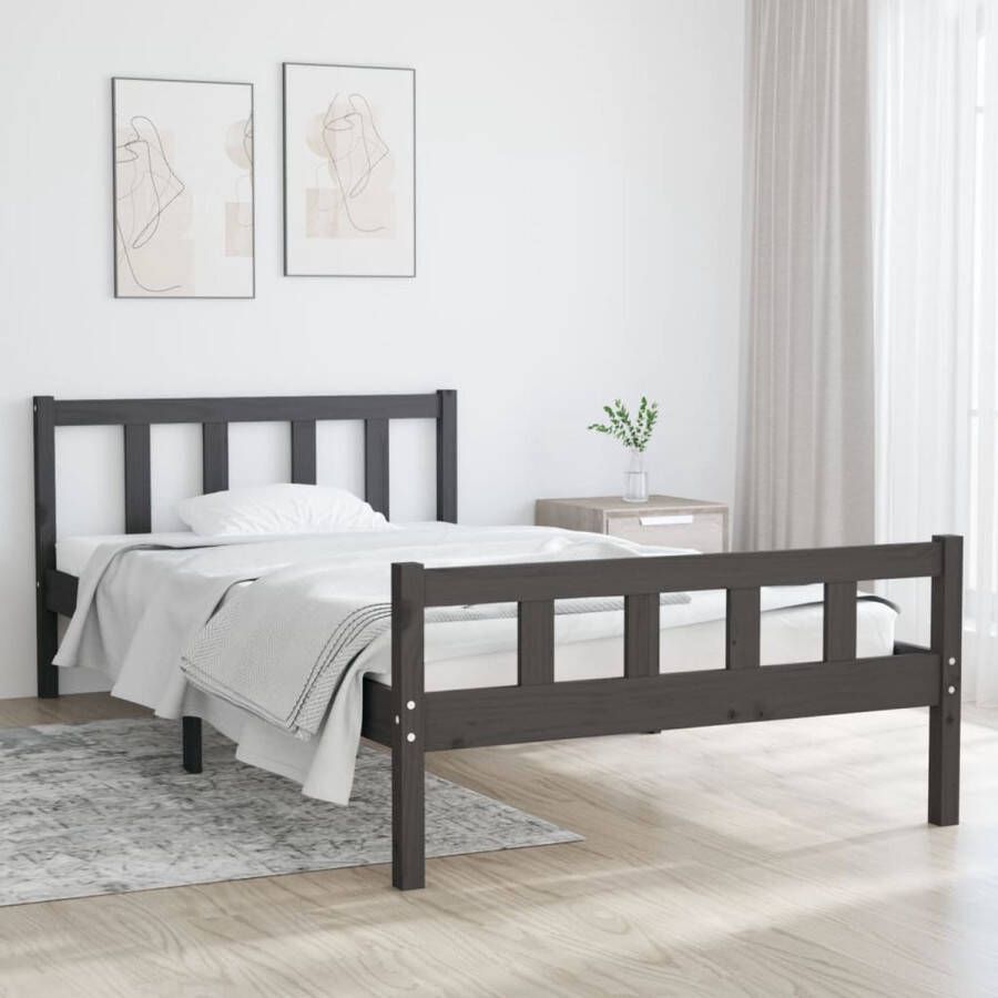 VidaXL -Bedframe-massief-hout-grijs-90x200-cm - Foto 1