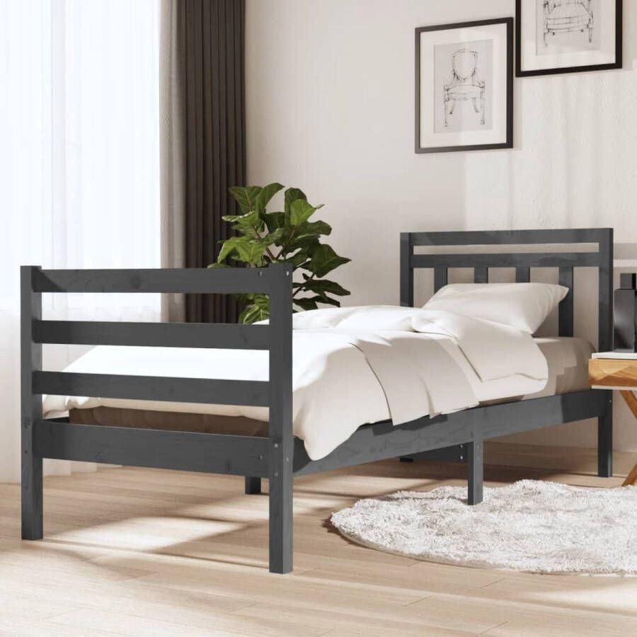 VidaXL -Bedframe-massief-hout-grijs-90x200-cm - Foto 1