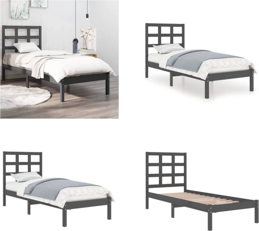 vidaXL Bedframe massief hout grijs 90x200 cm Bedframe Bedframes Eenpersoonsbed Bed