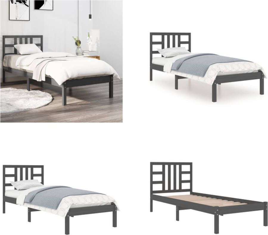 VidaXL Bedframe massief hout grijs 90x200 cm Bedframe Bedframes Eenpersoonsbed Bed