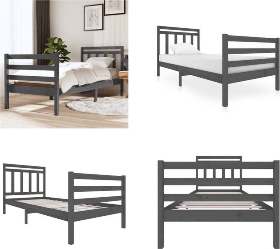VidaXL Bedframe massief hout grijs 90x200 cm Bedframe Bedframes Eenpersoonsbed Bed