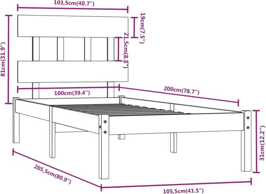 VidaXL -Bedframe-massief-hout-honingbruin-100x200-cm