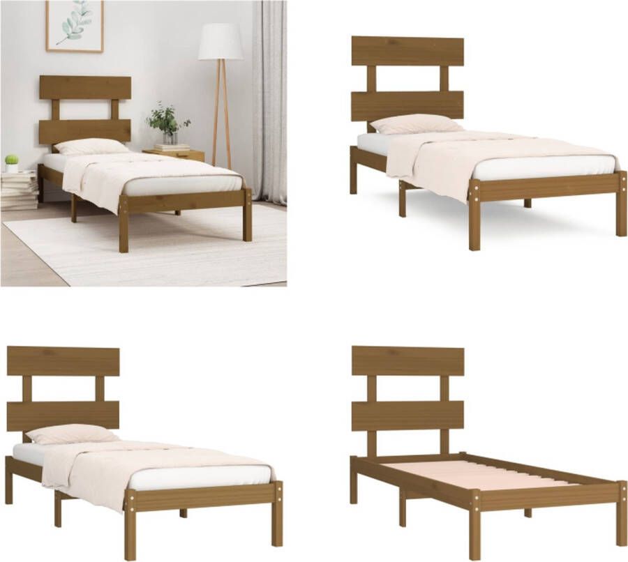 vidaXL Bedframe massief hout honingbruin 100x200 cm Bedframe Bedframes Eenpersoonsbed Bed