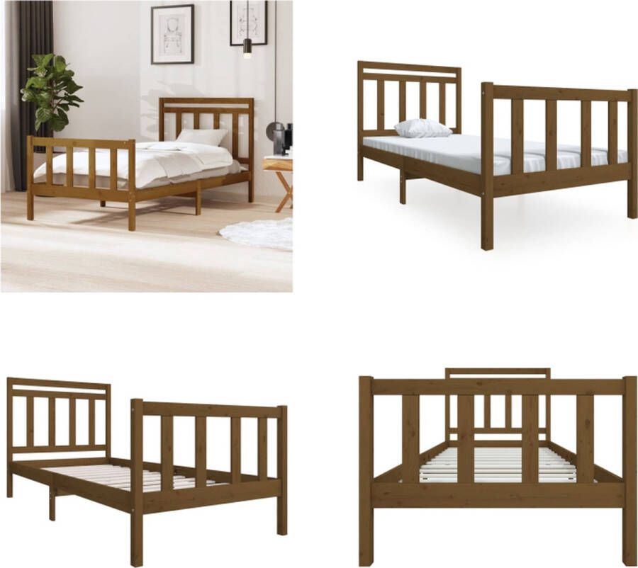 vidaXL Bedframe massief hout honingbruin 100x200 cm Bedframe Bedframes Eenpersoonsbed Bed