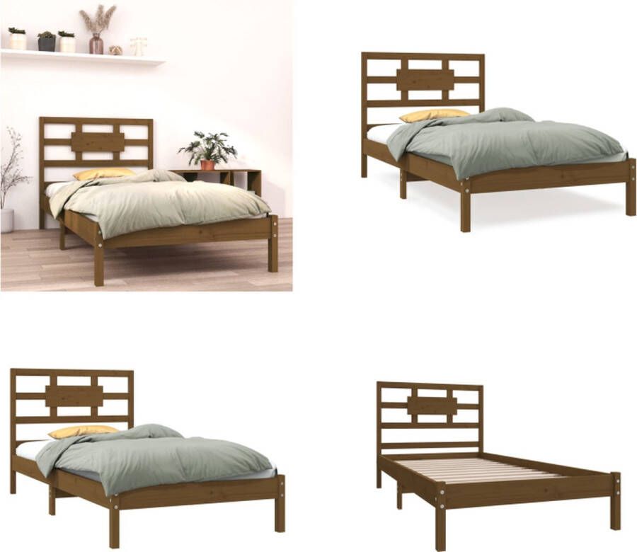 vidaXL Bedframe massief hout honingbruin 100x200 cm Bedframe Bedframes Eenpersoonsbed Bed