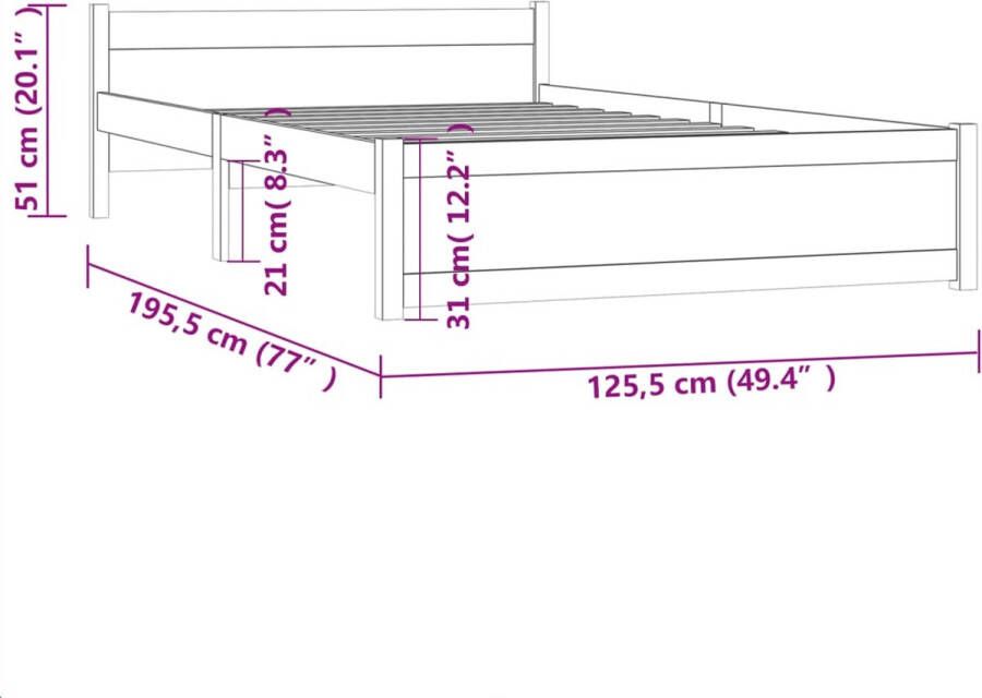 VidaXL -Bedframe-massief-hout-honingbruin-120x190-cm-4FT-Small-Double - Foto 3