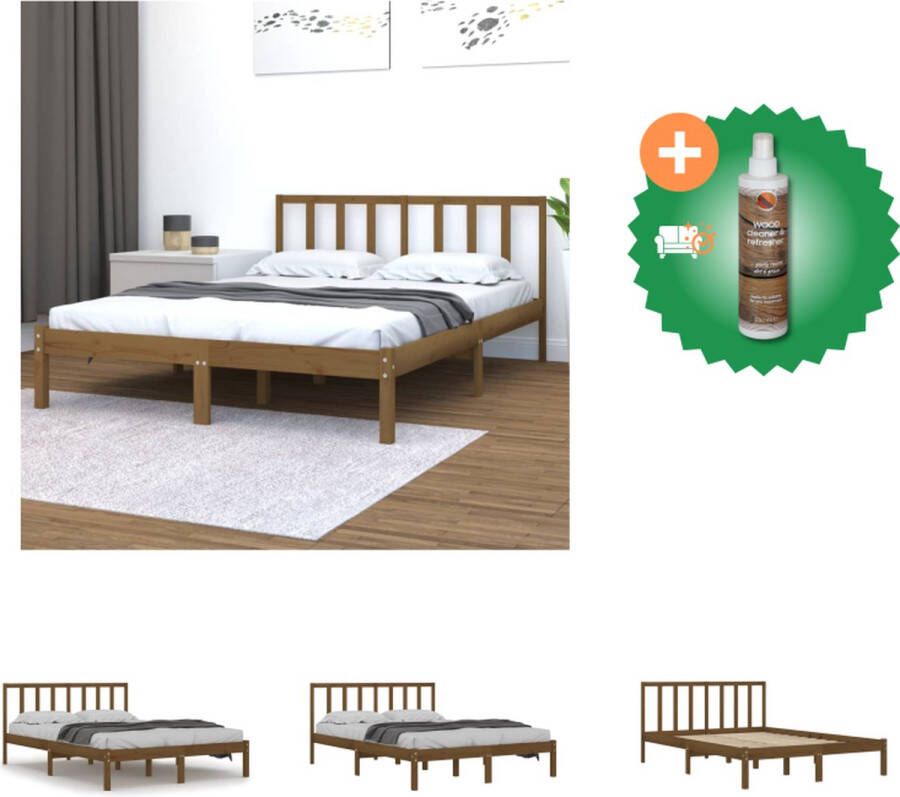 VidaXL Bedframe massief hout honingbruin 120x190 cm 4FT Small Double Bed Inclusief Houtreiniger en verfrisser