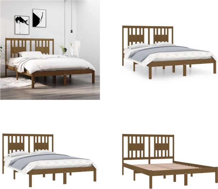 VidaXL Bedframe massief hout honingbruin 120x190 cm 4FT Small Double Bedframe Bedframes Tweepersoonsbed Bed