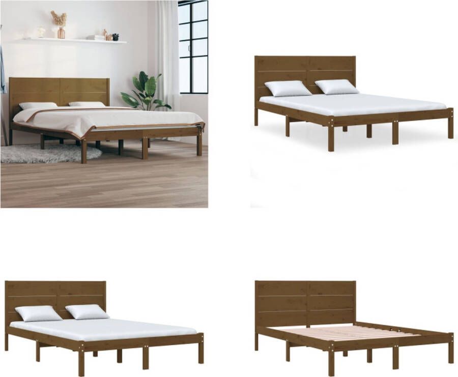 VidaXL Bedframe massief hout honingbruin 120x190 cm 4FT Small Double Bedframe Bedframes Tweepersoonsbed Bed