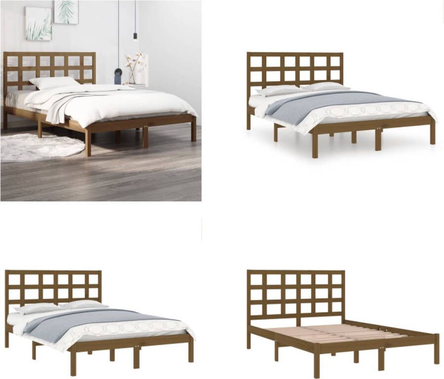 VidaXL Bedframe massief hout honingbruin 120x190 cm 4FT Small Double Bedframe Bedframes Tweepersoonsbed Bed