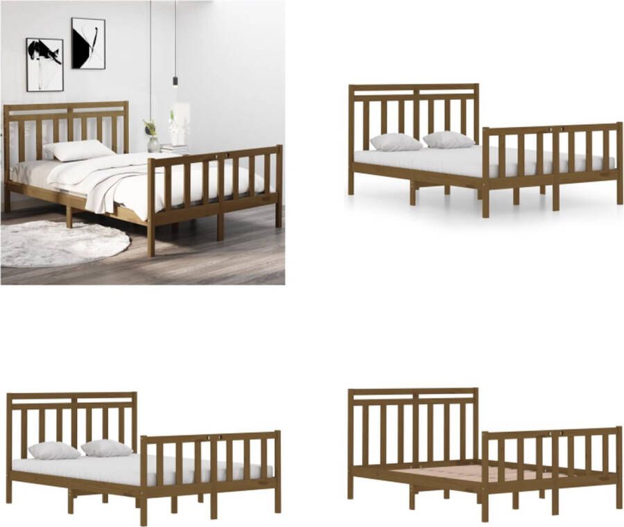 VidaXL Bedframe massief hout honingbruin 120x190 cm 4FT Small Double Bedframe Bedframes Tweepersoonsbed Bed