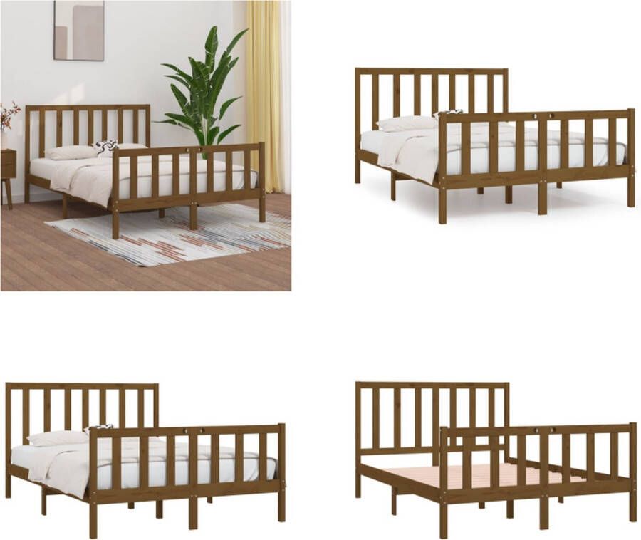 VidaXL Bedframe massief hout honingbruin 120x190 cm 4FT Small Double Bedframe Bedframes Tweepersoonsbed Bed