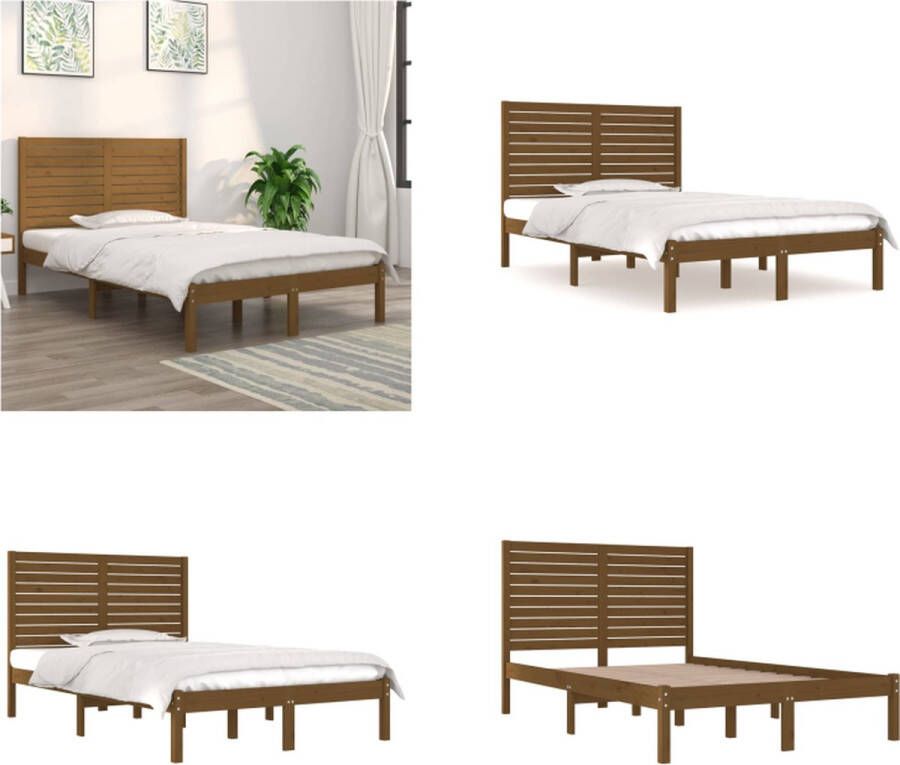 VidaXL Bedframe massief hout honingbruin 120x190 cm 4FT Small Double Bedframe Bedframes Tweepersoonsbed Bed