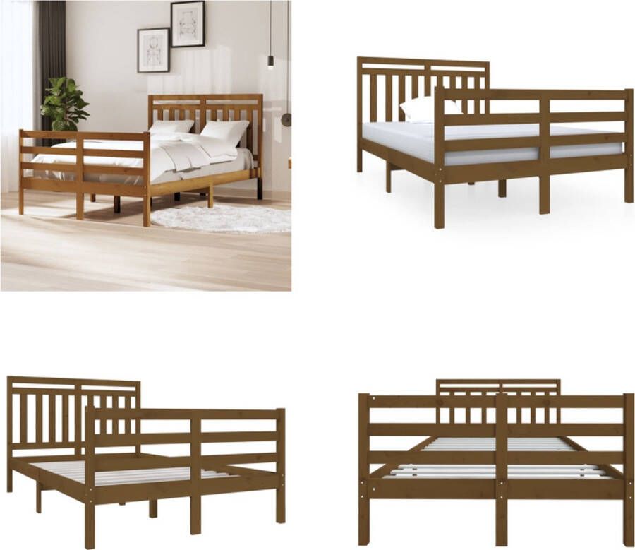 VidaXL Bedframe massief hout honingbruin 120x190 cm 4FT Small Double Bedframe Bedframes Tweepersoonsbed Bed