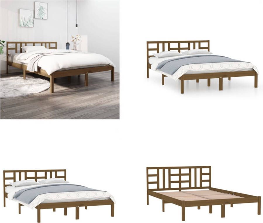 VidaXL Bedframe massief hout honingbruin 120x190 cm 4FT Small Double Bedframe Bedframes Tweepersoonsbed Bed