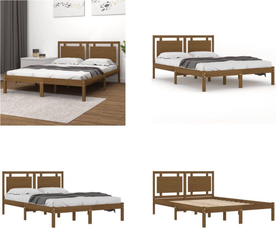 VidaXL Bedframe massief hout honingbruin 120x190 cm 4FT Small Double Bedframe Bedframes Tweepersoonsbed Bed