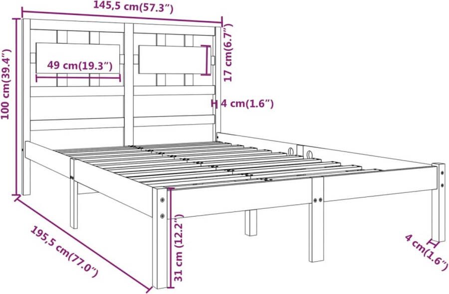 VidaXL -Bedframe-massief-hout-honingbruin-140x190-cm - Foto 3