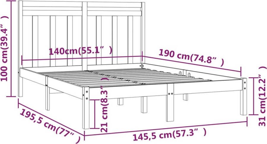 VidaXL -Bedframe-massief-hout-honingbruin-140x190-cm - Foto 2