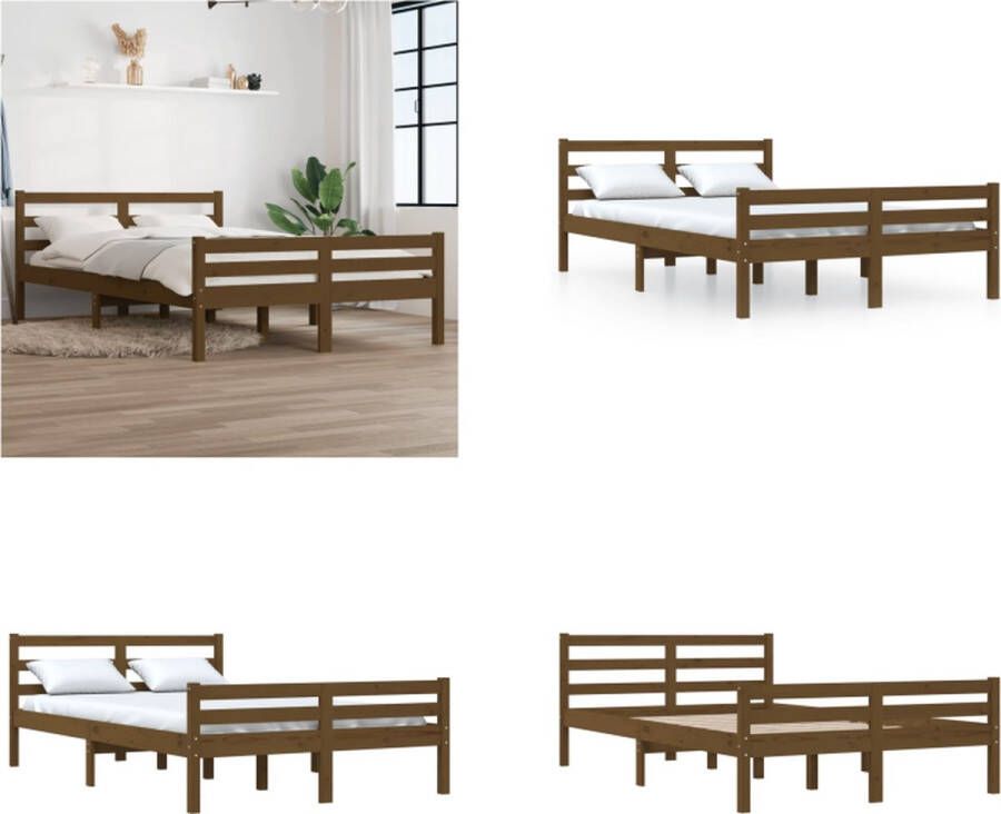 VidaXL Bedframe massief hout honingbruin 140x190 cm Bedframe Bedframes Bed Bedbodem