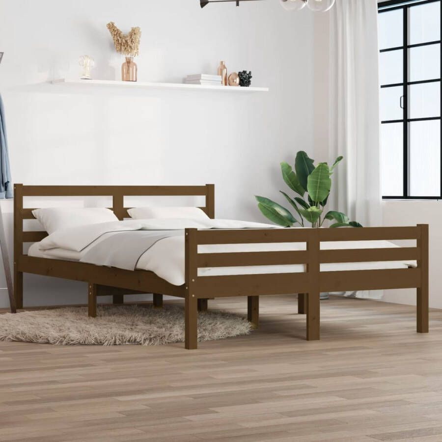 VidaXL Bedframe Massief Hout Honingbruin 120x200 cm Modern Bedframe Houten Bed Bedframe Bruin Slaapcomfort Design Bed Bedroom Furniture - Foto 2