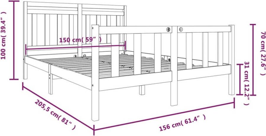 VidaXL -Bedframe-massief-hout-honingbruin-150x200-cm-5FT-King-Size