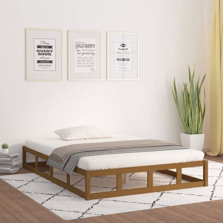 VidaXL Bedframe Massief Hout Honingbruin 150x200 cm Houten Bedframe Tweepersoons Bed King Size Bed Modern Bed Rustic Bed Grenenhout Bed Stabiele Bedbasis Comfortabele Bedlatten - Foto 2