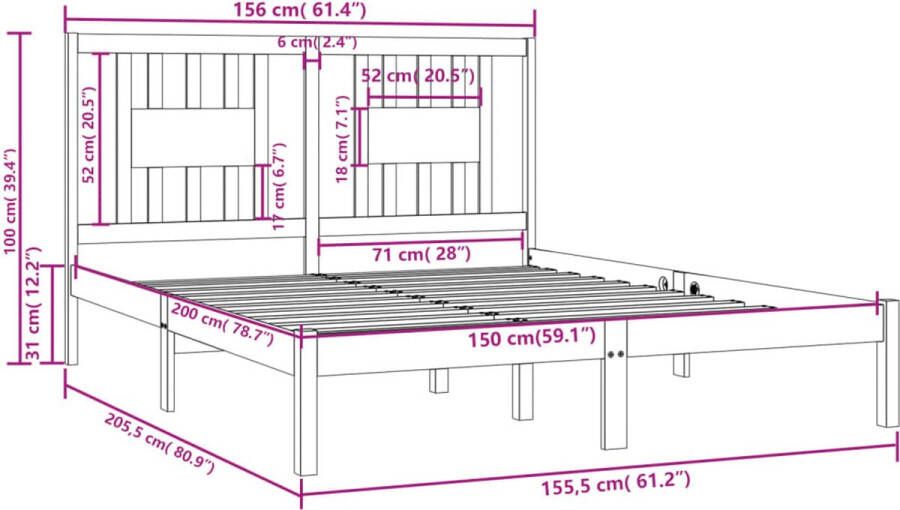 VidaXL -Bedframe-massief-hout-honingbruin-150x200-cm-5FT-King-Size - Foto 4