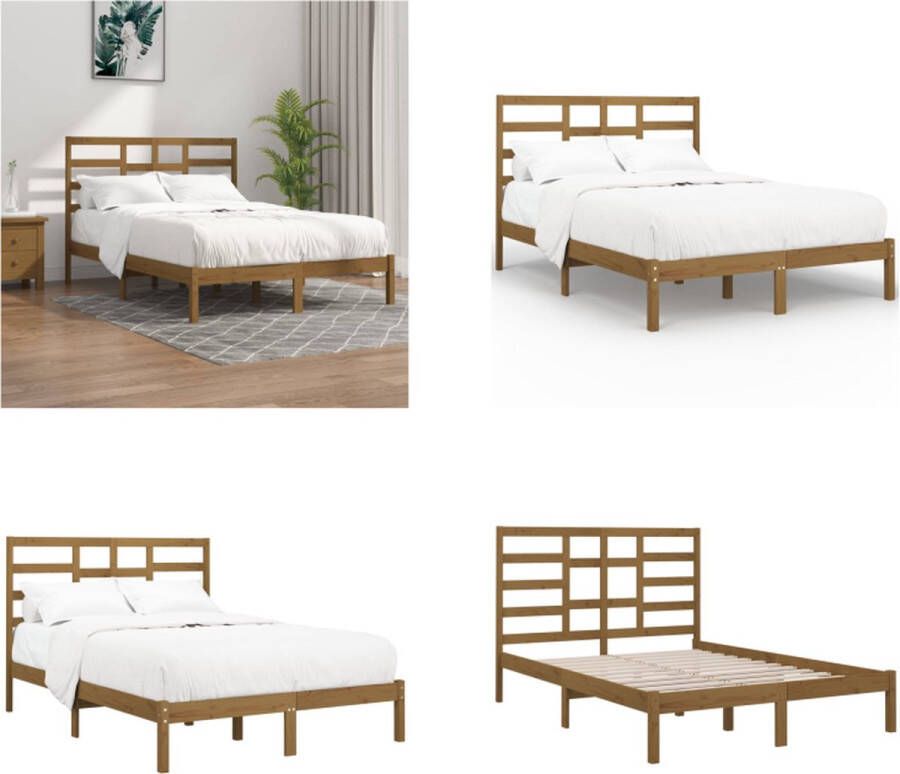 VidaXL Bedframe massief hout honingbruin 150x200 cm 5FT King Size Bedframe Bedframes Bed Bedbodem