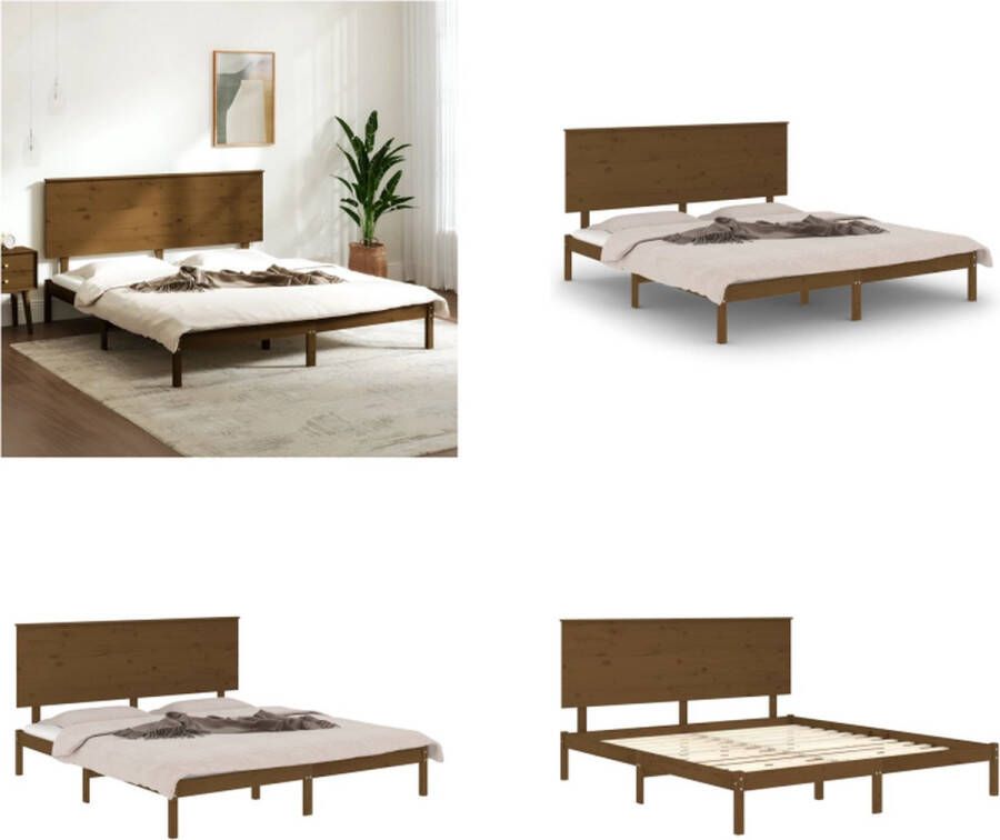 VidaXL Bedframe massief hout honingbruin 150x200 cm 5FT King Size Bedframe Bedframes Bed Bedbodem
