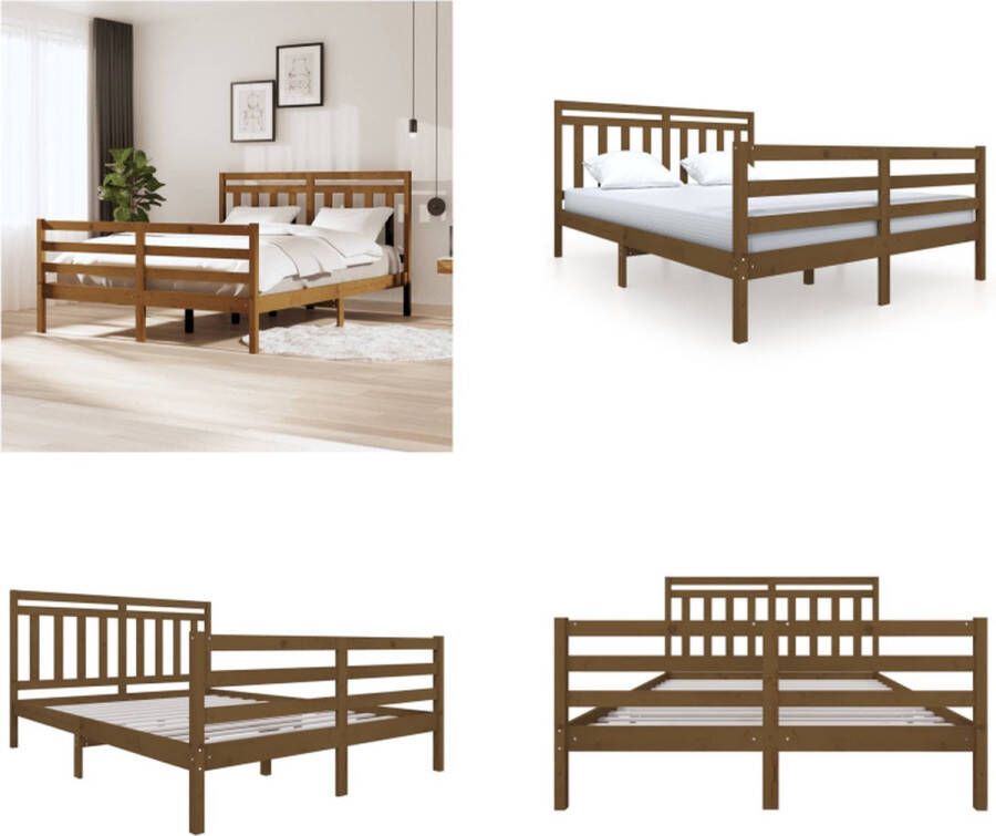 VidaXL Bedframe massief hout honingbruin 150x200 cm 5FT King Size Bedframe Bedframes Tweepersoonsbed Bed