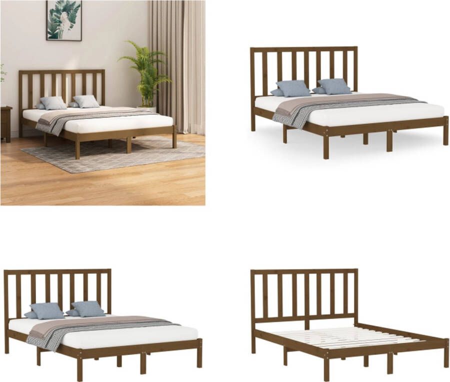 VidaXL Bedframe massief hout honingbruin 150x200 cm 5FT King Size Bedframe Bedframes Tweepersoonsbed Bed