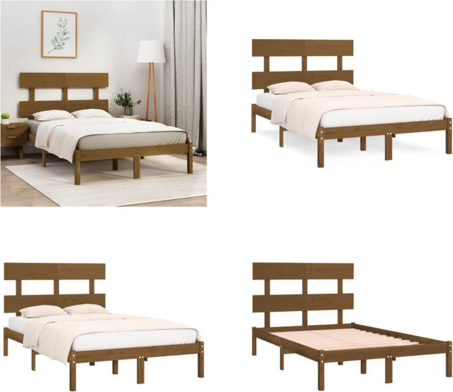 VidaXL Bedframe massief hout honingbruin 150x200 cm 5FT King Size Bedframe Bedframes Tweepersoonsbed Bed