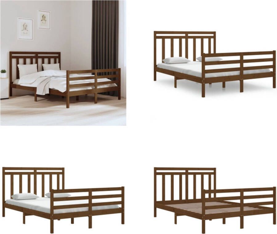 VidaXL Bedframe massief hout honingbruin 150x200 cm 5FT King Size Bedframe Bedframes Tweepersoonsbed Bed